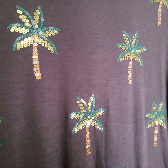 Dark Grey Tshirt with Sequin Palm Trees - Picture 3 of 5